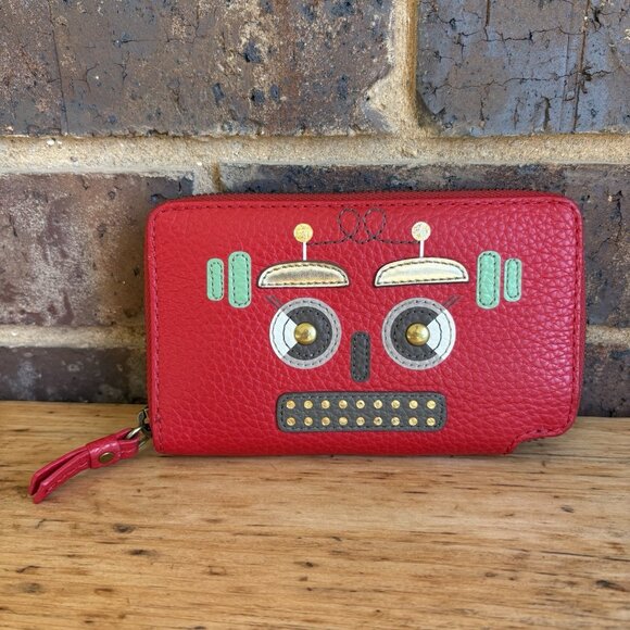 Fossil Robot Wallet Zip Around Red Cardholder - Picture 1 of 11